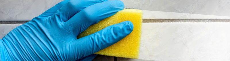 Sponge cleaning bathroom